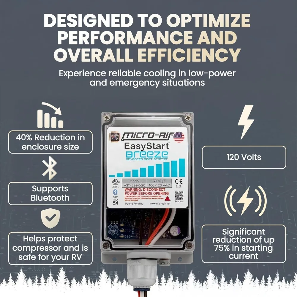 EasyStart Breeze 399 z Bluetooth - Łagodny rozruch dla klimatyzatorów w kamperach - Rozruchowywacz kompresora do przyczep kempingowych - Łagodny