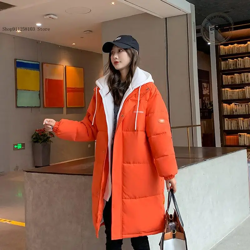 Spring and Autumn Winter Solid Color Korean Edition Loose Down Korean Thick Bread Coat Cotton Coat Women