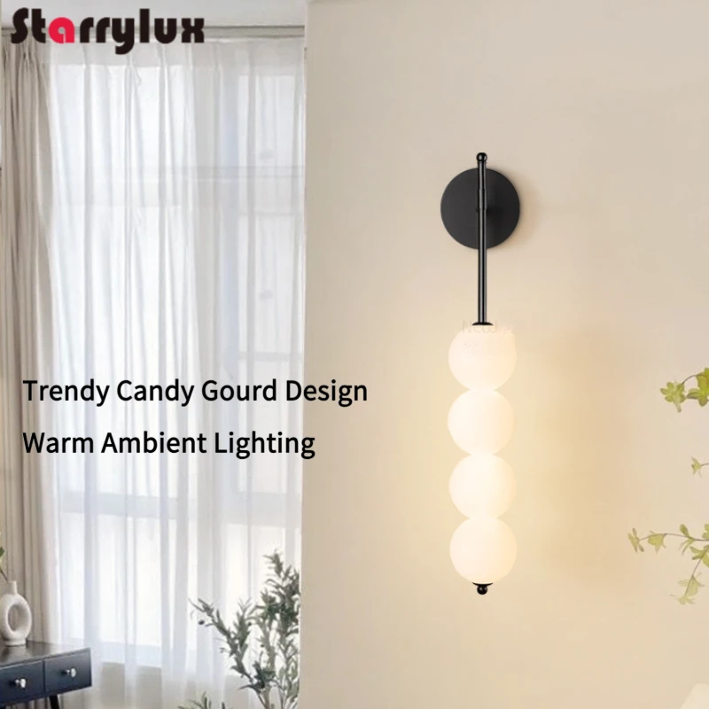 

Trendy Candy Gourd Wall Light, Luxury Bedside Lamp with Warm LED, Acrylic+Iron Frame, GoldBlack, Designer Decor for Living Room3
