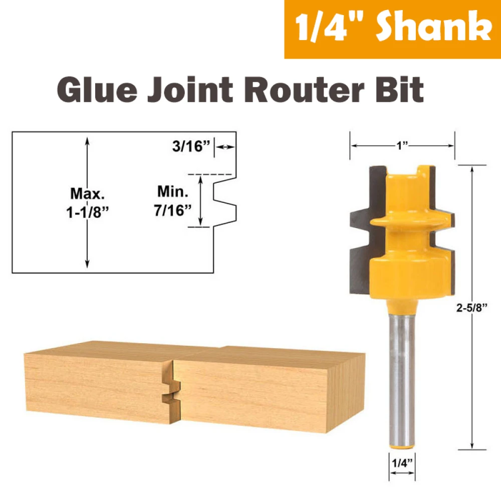 

1pcs Carbide Router Bit Glue Joint Bit 1/4" Shank Oblique Tooth Tenon Cutter For Wood Woodworking Tool