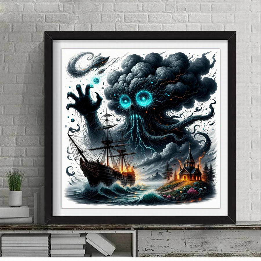 

Fullcang Diy Diamond Arts Painting Kits Abstract Sea Monster Sailboat Full Square Round Mosaic Embroidery Picture Wall Decor