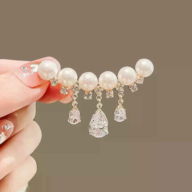 Fashion Pearls Water Drop Rhinestone Lapel Brooch Pins Women Jewelry Party Accessories