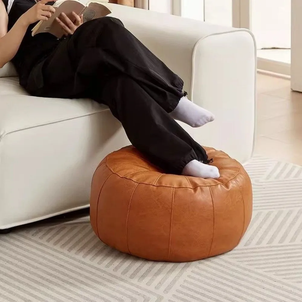 PU Leather Unstuffed Storage Leg Bench Need to Fill Clothes Round Clothes Storage Chair Non-Slip Minimalist Storage Pouf image 5