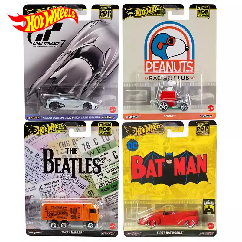 Hot Wheels-coche Premium de juguete para niños, modelo Original, cultura Pop 1:64, Nissan Snoopy Hiway Hauler, primer regalo de batimóvil