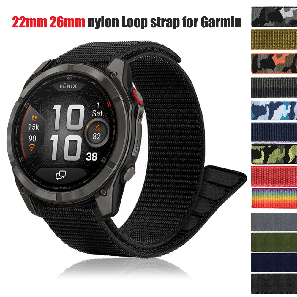 Nylon-Hakenschlaufenarmband 26 mm 22 mm für Garmin Fenix 8 pro 7X 7 6X 5Plus Band Descent Mk3i/Forerunner 970 965 945/Quatix 8 Armband