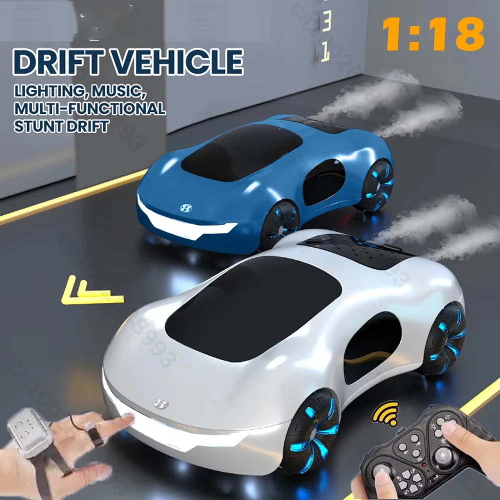 

RC Drift Car 1/18 2.4G Автомобили с дистанционным управлением Светодиодный мини RC Гоночный автомобиль Игрушки Двойной спрей с музыкальным распознаванием жестов Трючный автомобиль