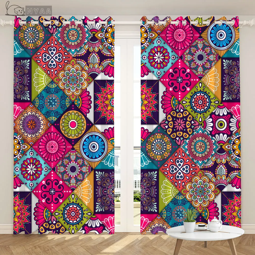 Custom Bohemian Ethnic Curtain Vintage Pattern Curtain Southeast Asia Living Room Bedroom Moroccan Characteristics Curtain 2PCS