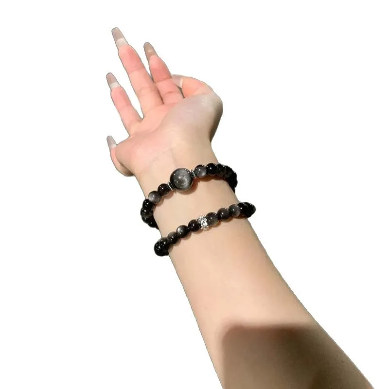 Natural Silver Obsidian Fortune Beads Multi Strand New Chinese Crystal Bracelet for Couples Birthday Gifts