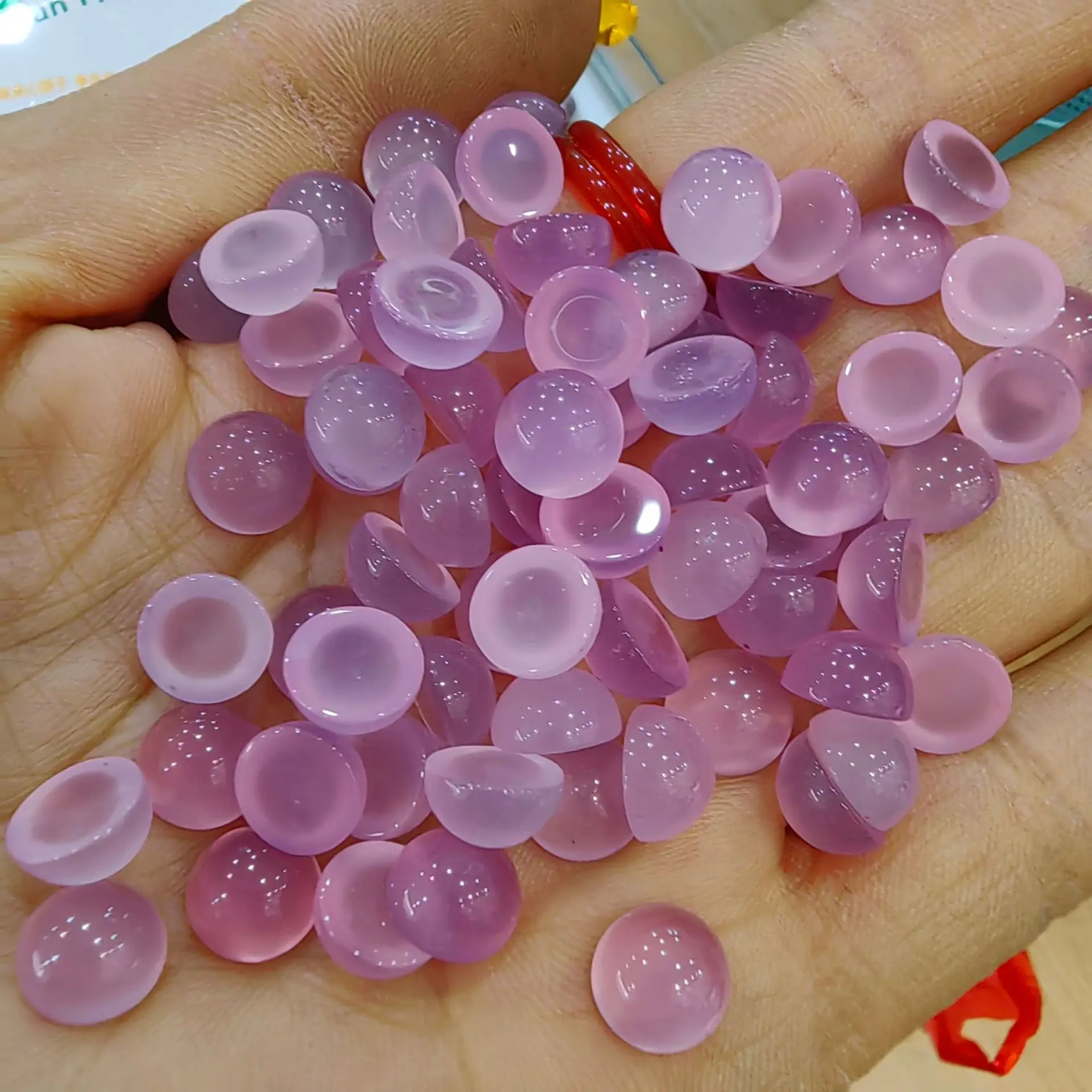 Wholesale 20pcs/pack Natural Pink Purple Agate Carnelian 4mm 6mm 8mm 10mm 12mm Round Semi Gemstone Jewlery Cabochon Ring Face view 6