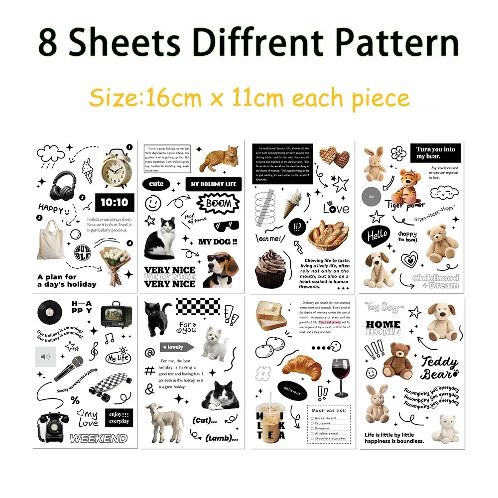 8 Sheets Ins  Korea Waterproof Paper Sticker Aesthetic DIY Decorative Diary Planner Cup Laptop Phone Scrapbook Kids Stickers