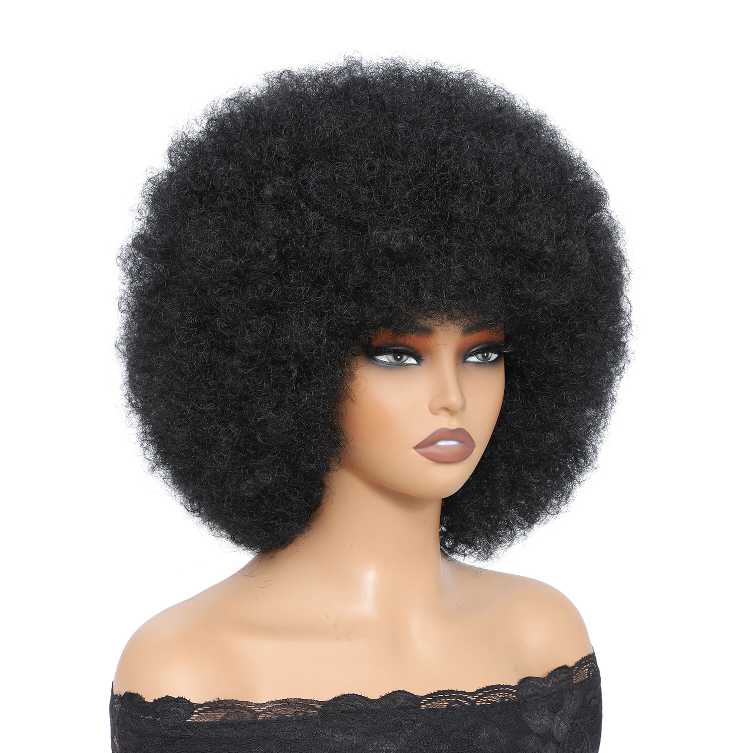 Afroวิกผมสําหรับผู้หญิงสีดํา 14 นิ้ว 70S Afro Kinky Curly Bouncy Fluffyพัฟวิกผมสังเคราะห์เหมาะสําหรับคอสเพลย์ทุกวันและปาร์ตี้
