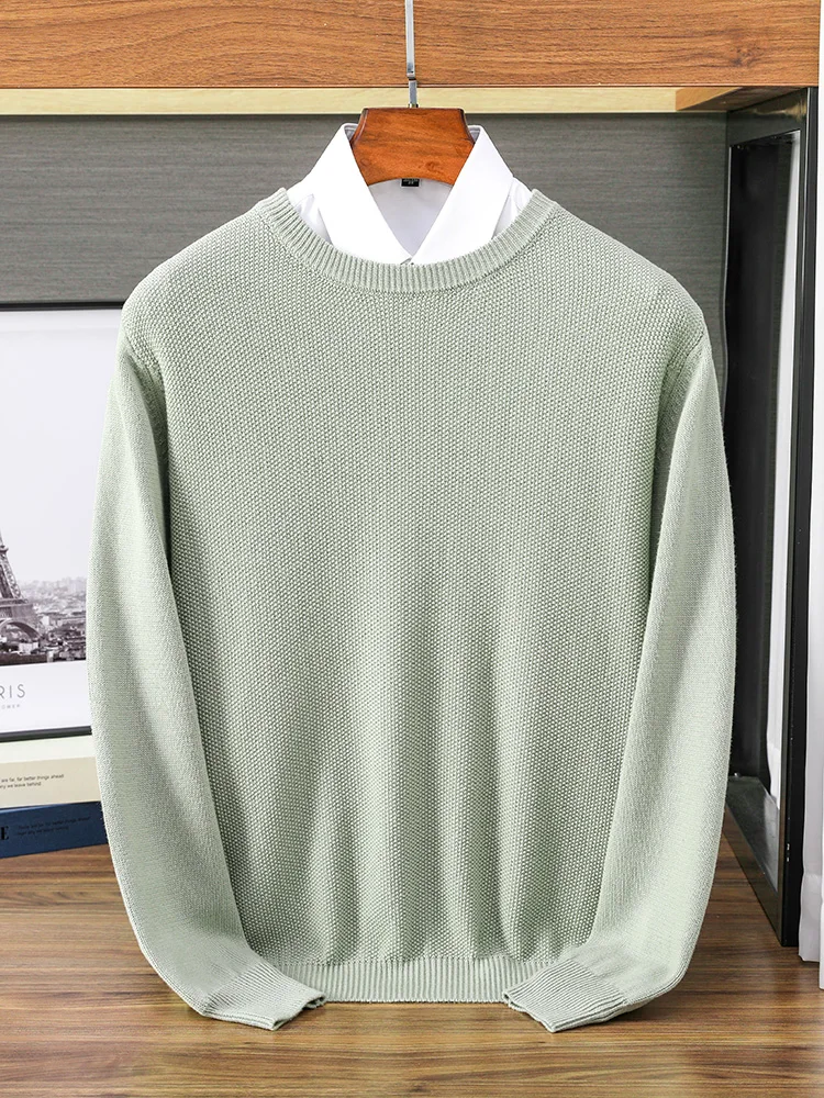 

00% Pure Cotton Knitted Sweater round Ne Overhead Men's Sle Autumn Winter Busin Casual Loose Fit Long Sve Top