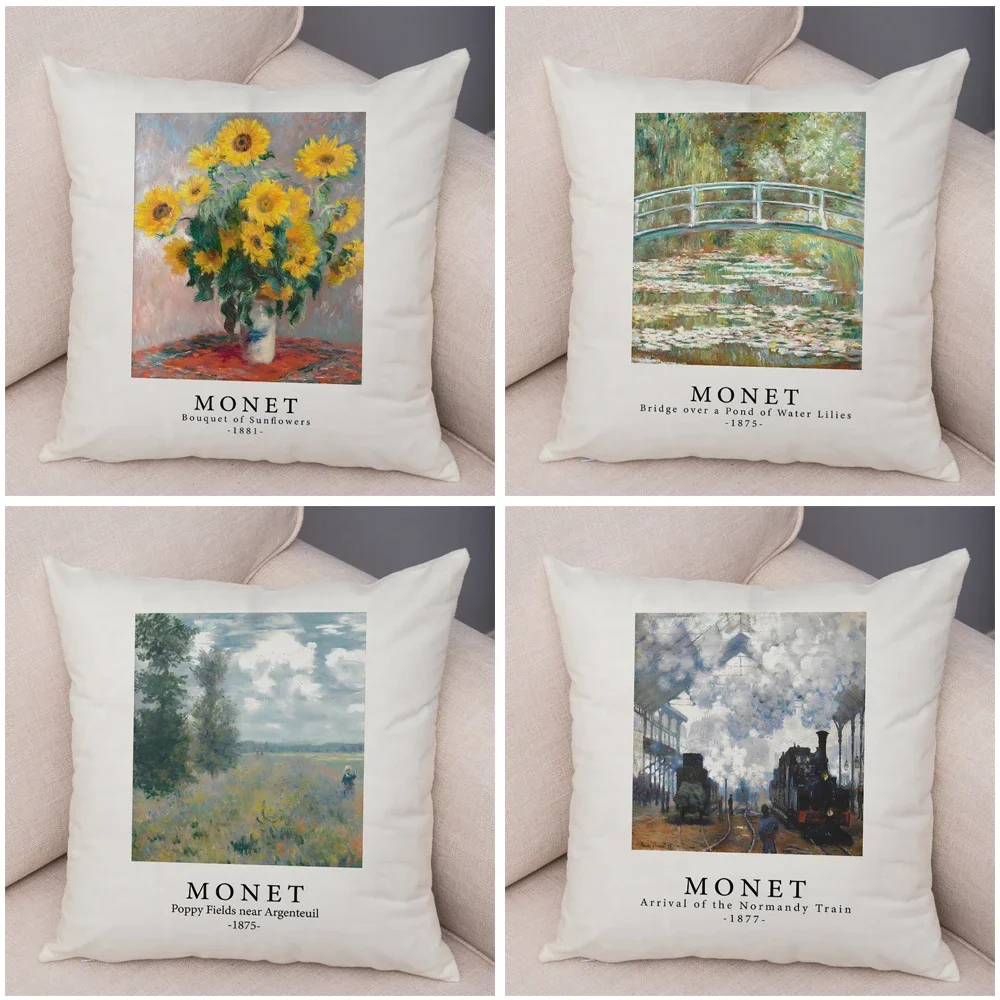 Nordic Style Claude Monet Soft Plush Pillow Case for Sofa Decor Abstract Impressionist Abstract Cushion Cover Pillowcase