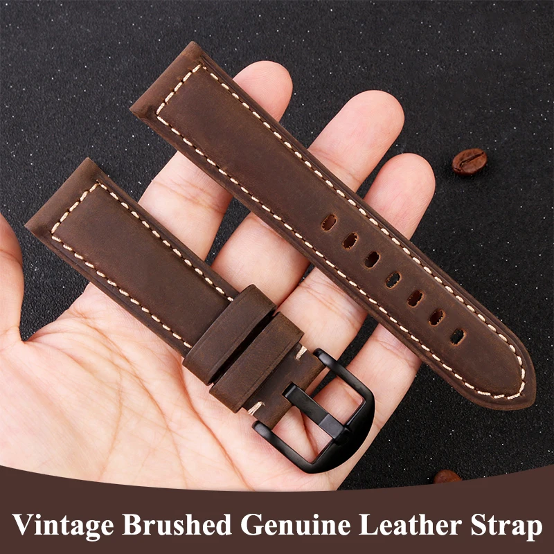 Vintage genuine Leather Watchband 20 22mm 24 26mm Bracelet For Panerai PAM441 Citizen BM8475 Swatch Omega co-branded Seiko strap