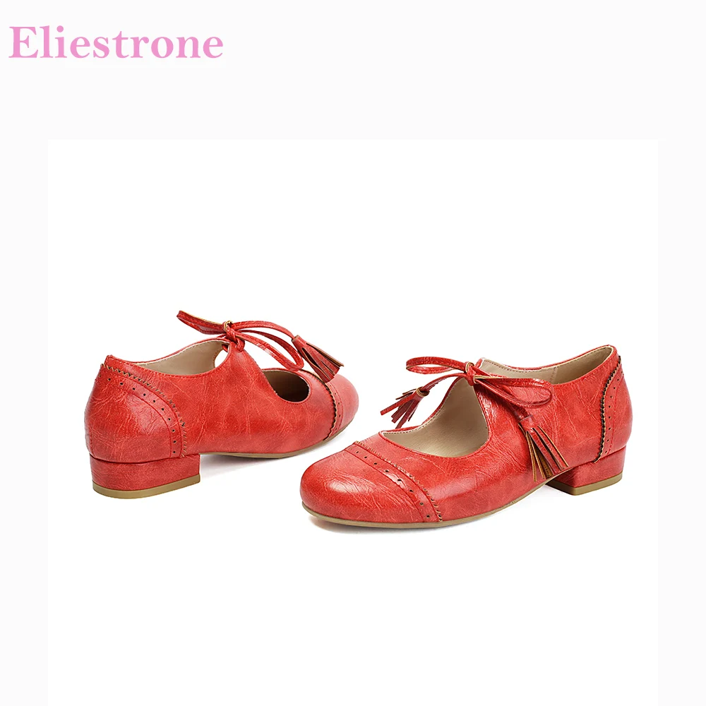 

Модные женские туфли-лодочки 2026 года, красные, с круглым носком, на низком массивном каблуке 1 дюйм, большие размеры, оксфорды, размеры 12, 45, 48