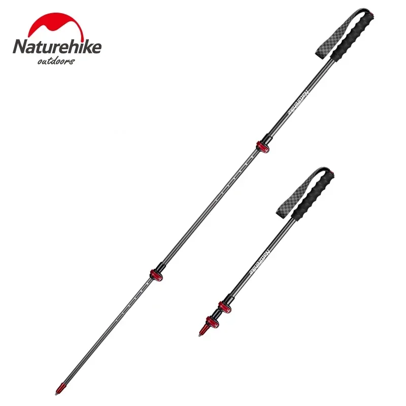 

Naturehike-Carbon Fiber External Lock Trekking Pole, Light Weight, Portable Climbing, Silver Award Stick, 3 Section, 135g
