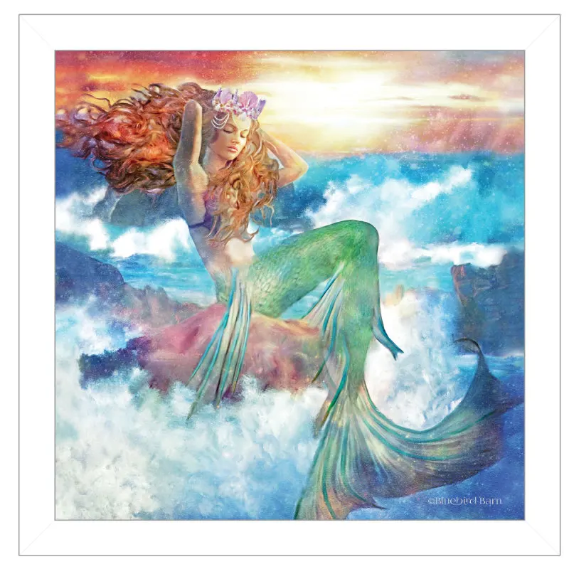 

Sunset Mermaid by Bluebird Barn, Ready to Hang Framed Print, White Frame