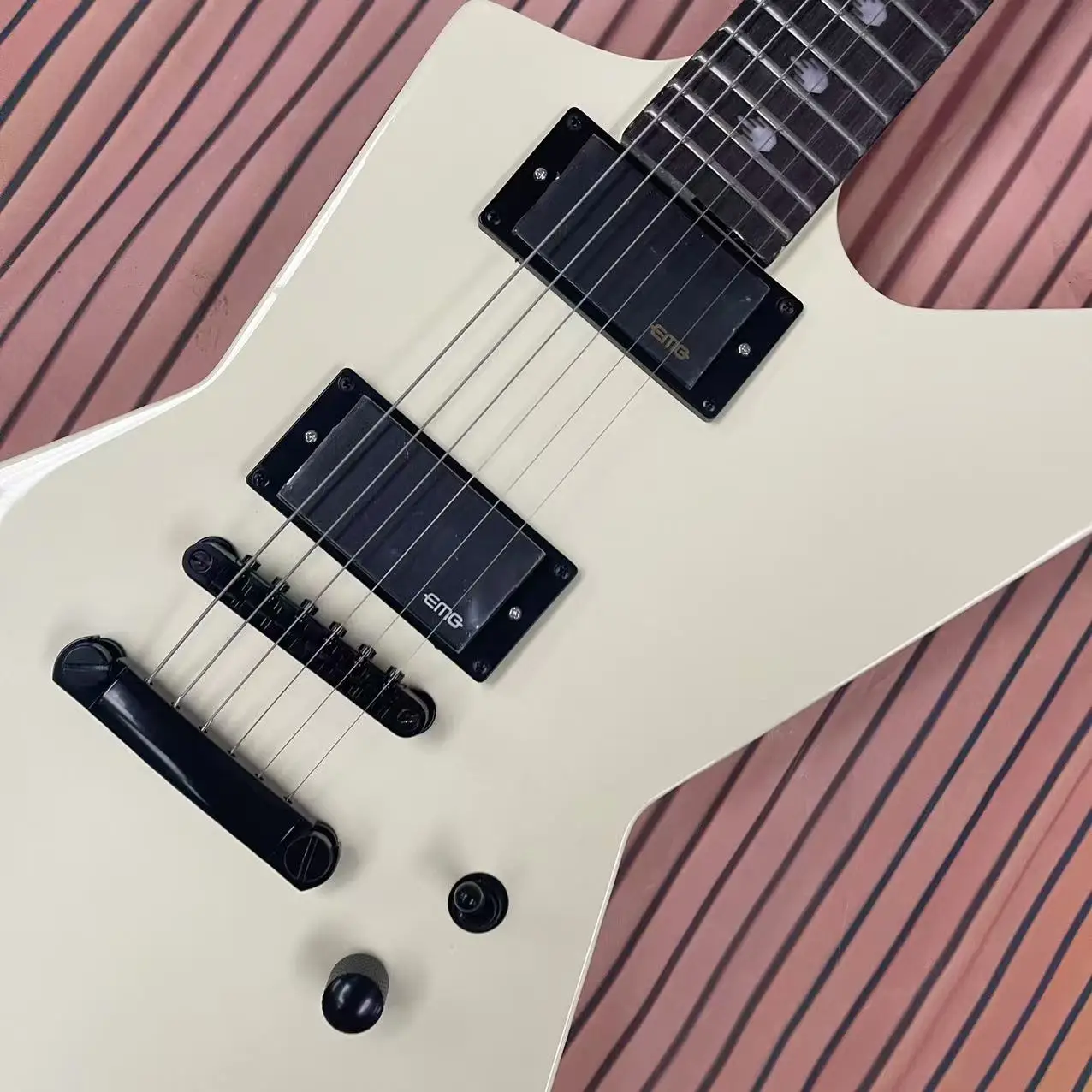 Guitarra elétrica Alien Milk White de 6 cordas com incrustação de escala de Buda, imagem real de fábrica, em estoque