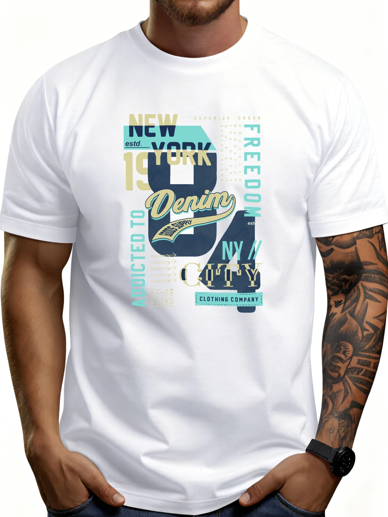 Street Style New York Fashion - T-shirt décontracté pour homme style streetwear