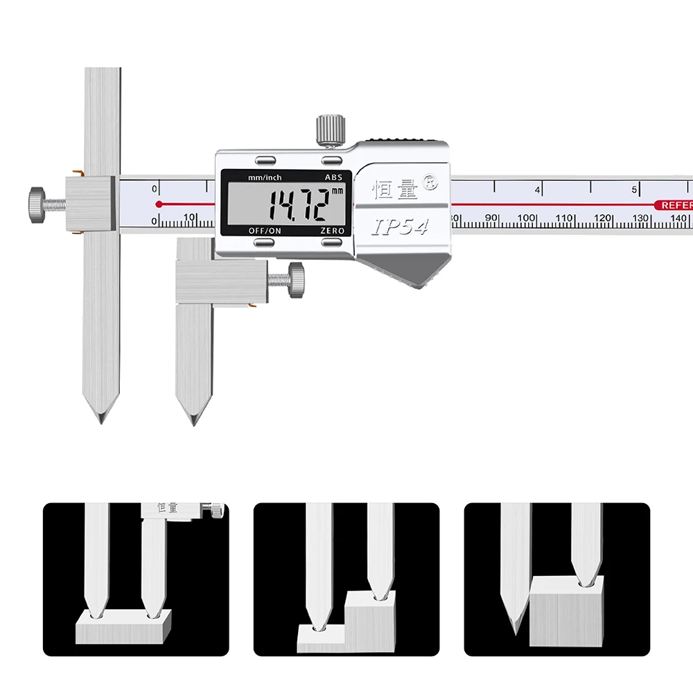 Cyfrowa suwmiarka o odległości środkowej Specyfikacje 150 mm 200 mm 300 mm Krawędź Środkowa odległość Pomiar środkowego otworu Suwmiarka