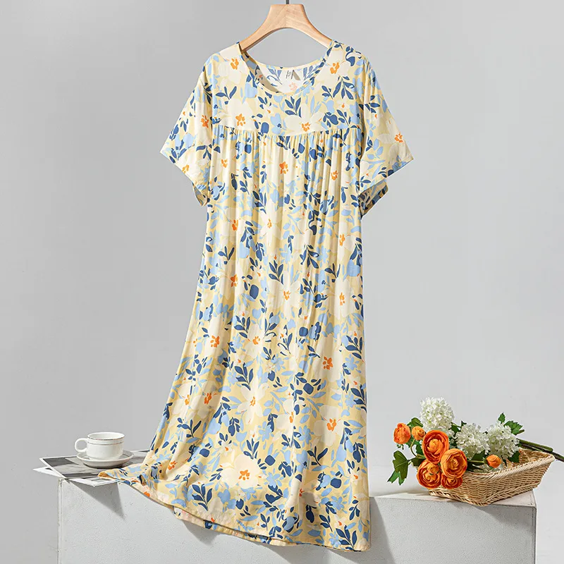 

Summer Women Pajamas Korean Fashion Home Wear Short Sleeves Sleepwear Round Neck Nightgowns Pineapple Printing Nightdress