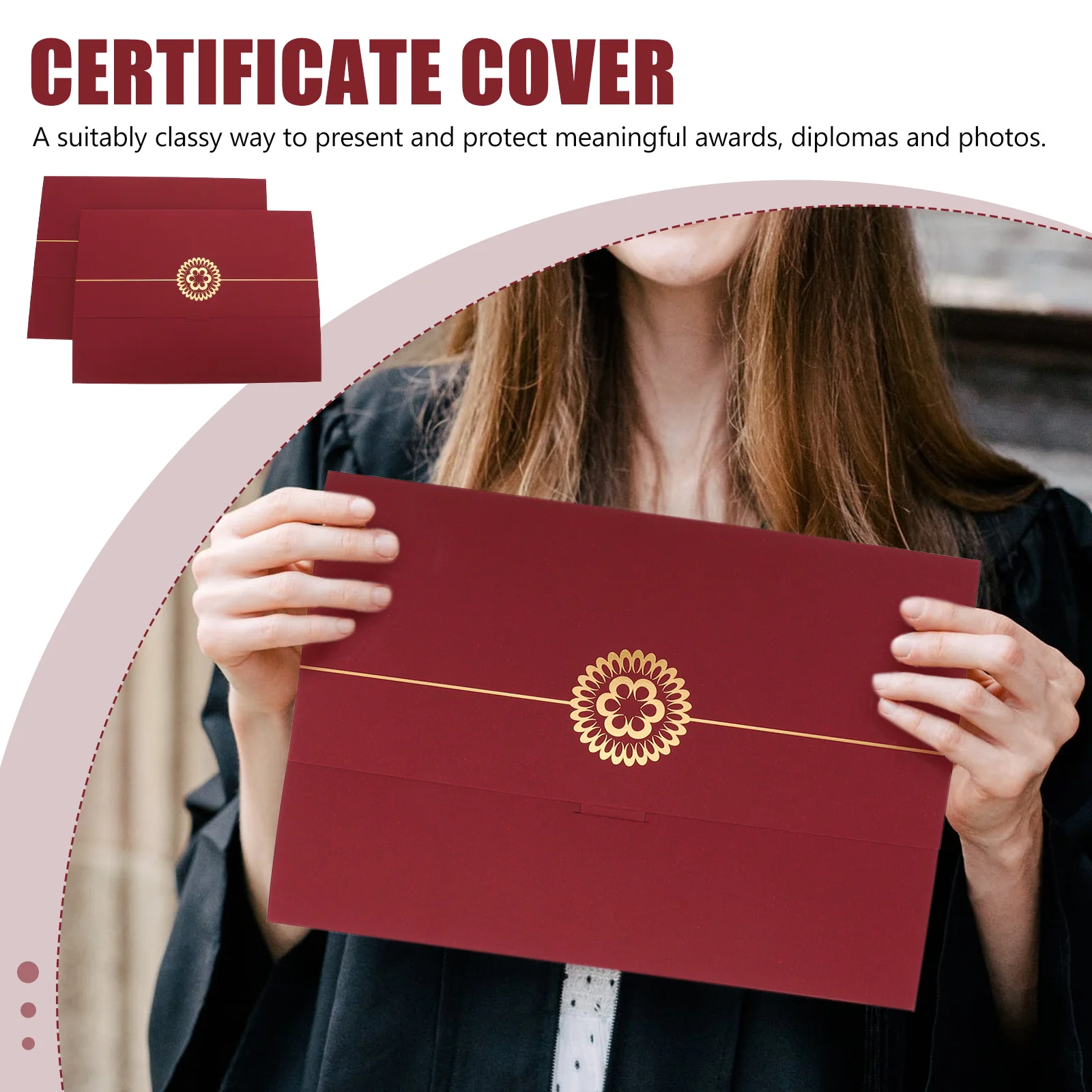 

Double Certificate Cover Folder Medical Transparent Paper Jam Protective Elegant Border Design Document Holder for Office