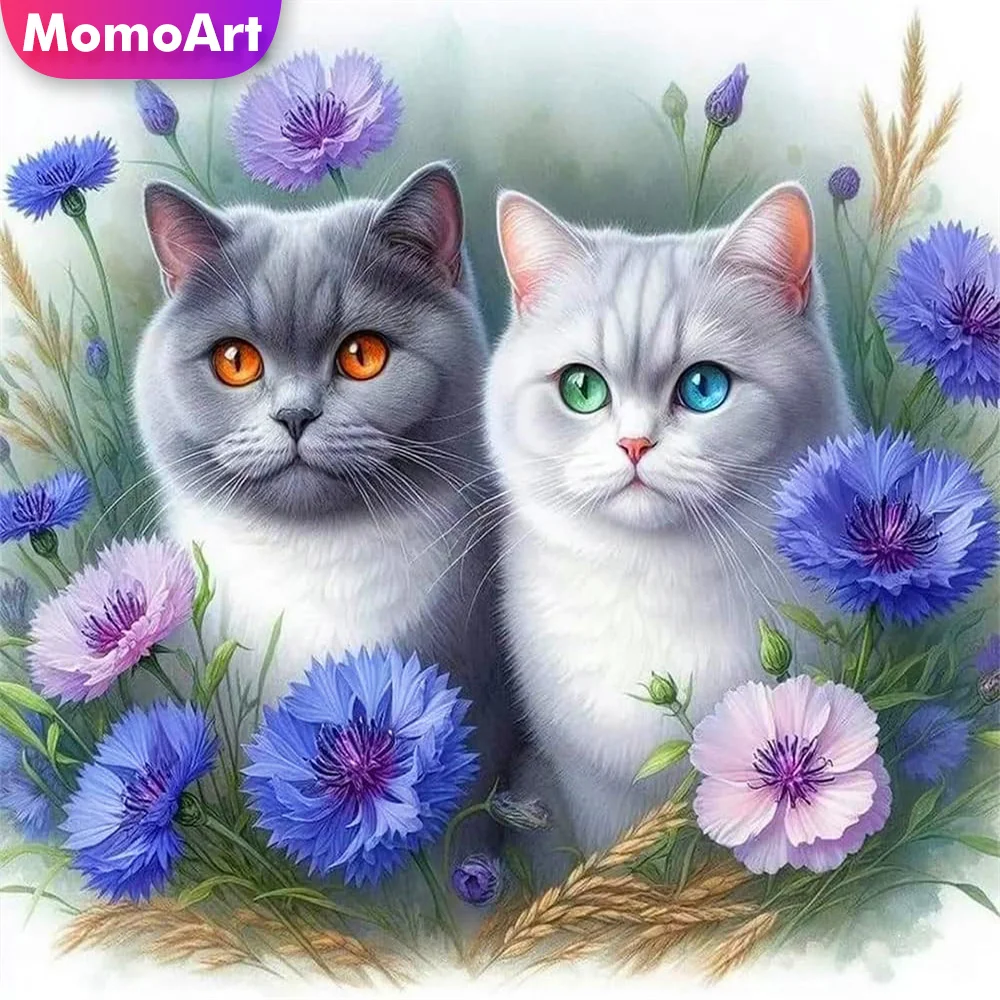 Momoart Neuankömmling Diamant-Stickerei Katze Tier Strass-Gemälde Blumen-Nadelarbeit DIY Mosaik Handarbeit Dekoration für Zuhause