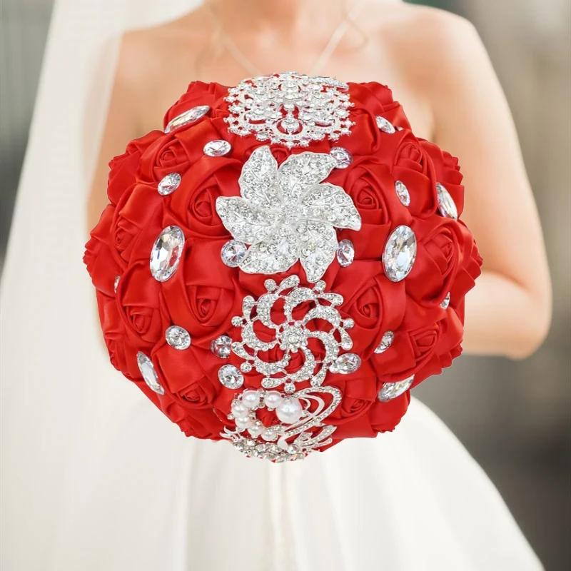 1pc/lot  Red Bridal Wedding Bouquet Artificial Ribbon Rose