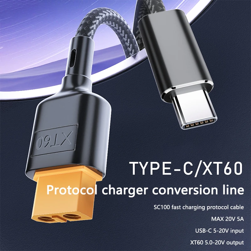 

XT60 To Type-C Charging Cable For ToolkitRC SC100 PD2.0 100W 20V 5A Balance Connection Line Aircraft Model Power Line 50cm/100cm