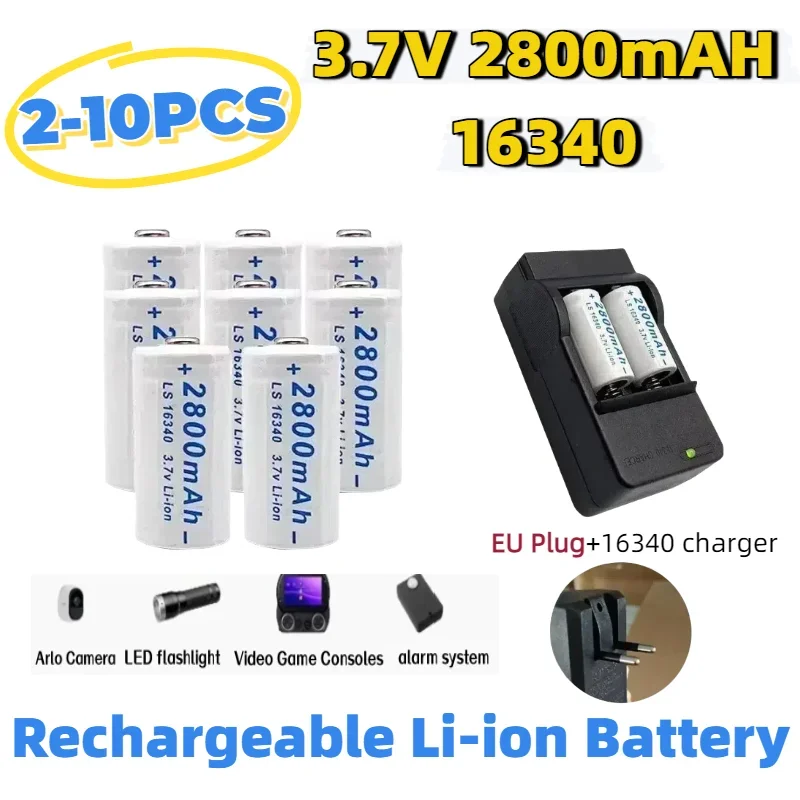 top2-10pcs CR123A DL123A el123ap K123 16340 Battery 3.7V 2800mAh Safety Camera Rechargeable Battery Lithium Ion L70 Plus Charger