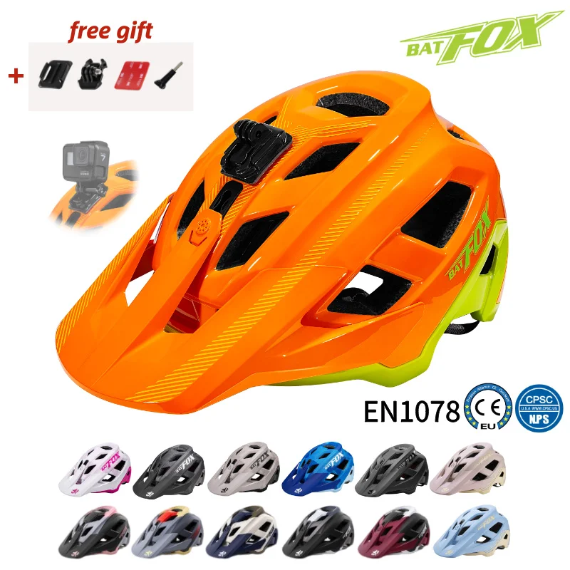 BATFOX Cycling Helmet Installable GoPro Action Camera One-Piece Comfort Lining MTB Bicycle Helmet Men Women Mountain Bike Gear