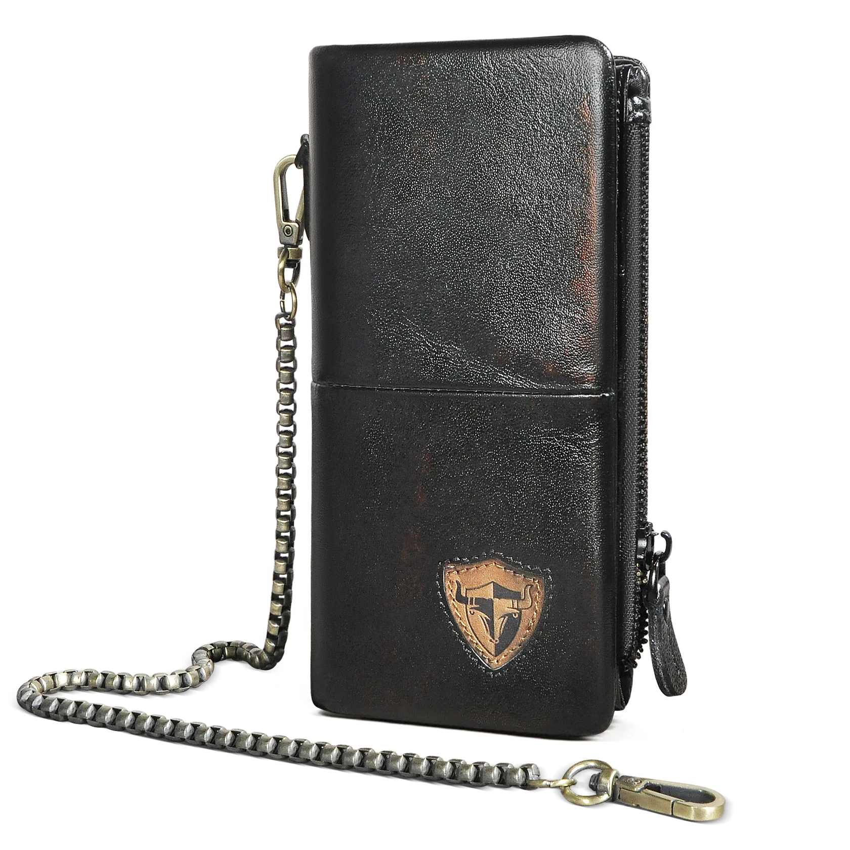 

Hot Sale Top Quality Leather Checkbook Card Case Snap Chain Organizer Wallet For Men Male Purse Design Clutch 1029