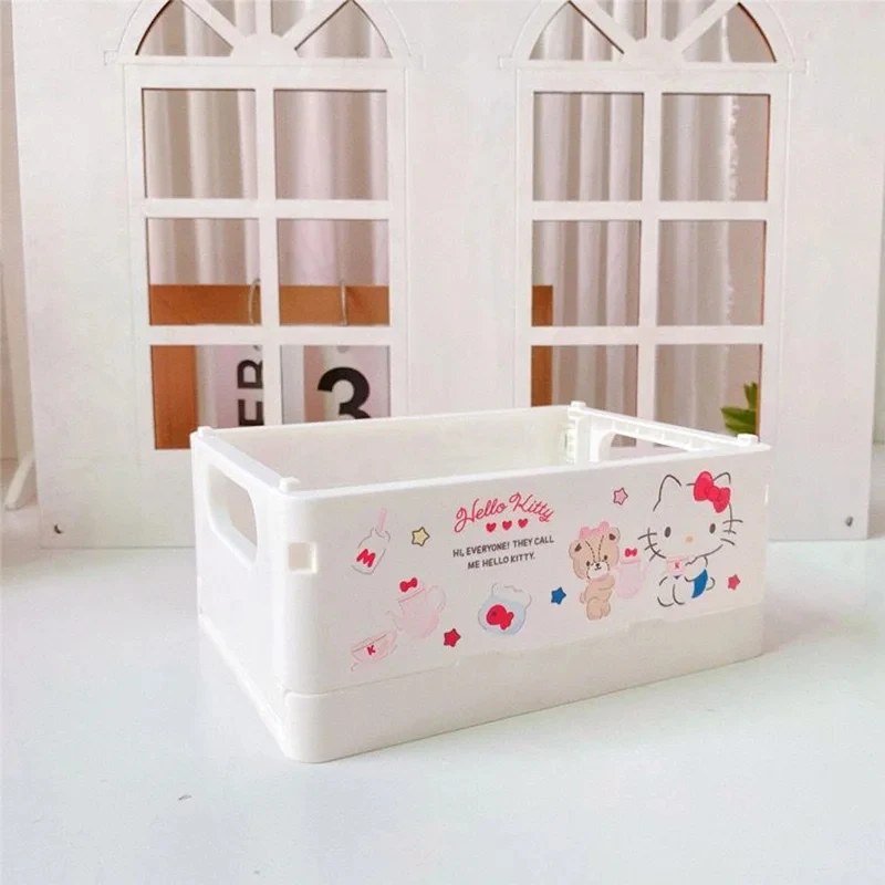 Sanrio Hello Kitty Kuromi Anime Kawaii Desktop Mini Folding Storage Box Cute Cartoon My Melody Hand Ledger Basket Student Gifts