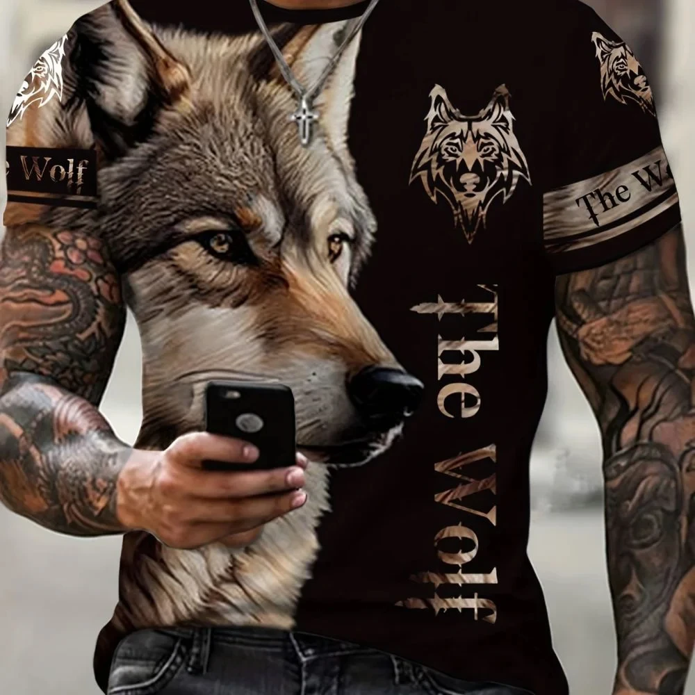 T-shirt manches courtes à col rond pour hommes, animal amusant, loup, imprimé en 3D, personnalisé, extra large, mode rétro pour garçons, nouveau,