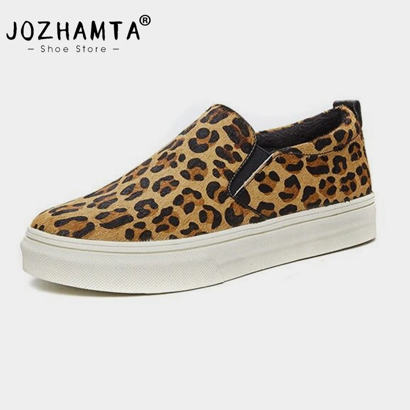 JOZHAMTA Size 35-40 Women Casual Loafers Leopard Flats Shoes Real Leather Platform Summer 2025 Slip-On Slouchy Mid Heels Daily