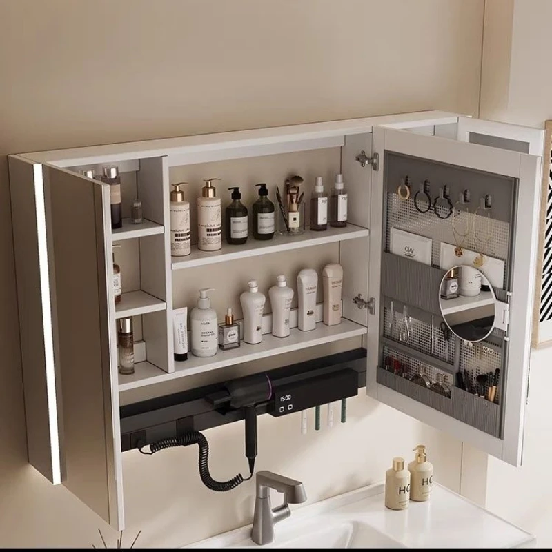 

Deluxe Multifunctional Smart Bathroom Mirror Cabinet with Light Hair Dryer Cosmetic Rack