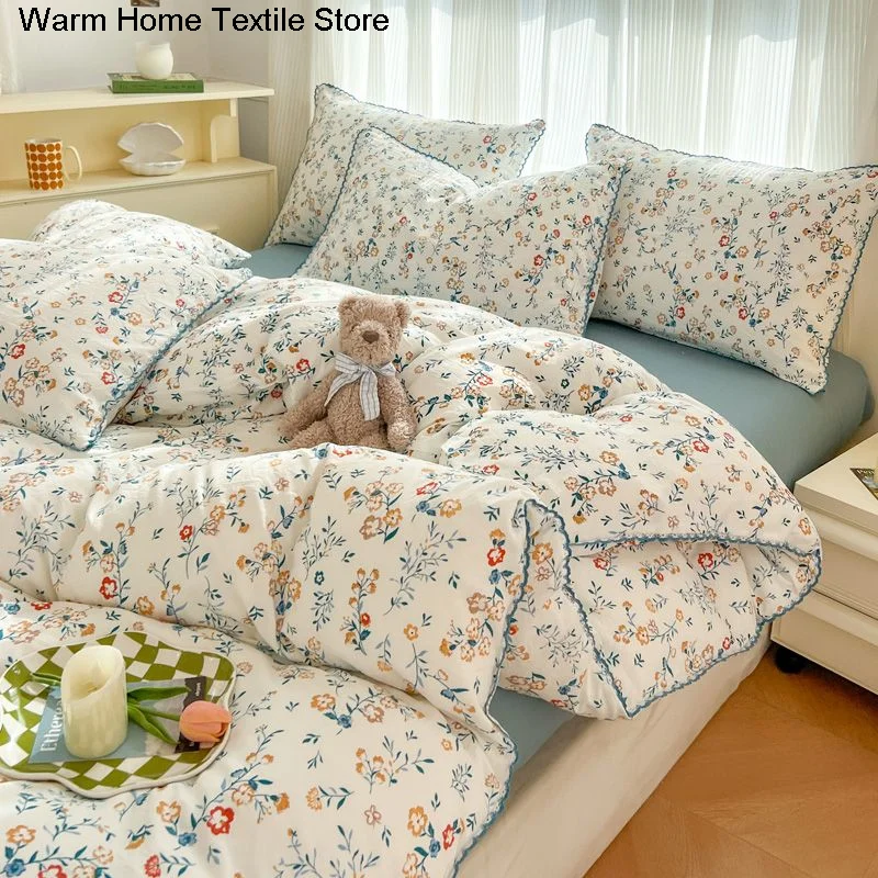 Imagem -03 - Fresco Botânico Floral Bedding Conjunto para Crianças e Adultos Folhas Flower Duvet Cover Fronhas Soft Washed Cotton Home Textil