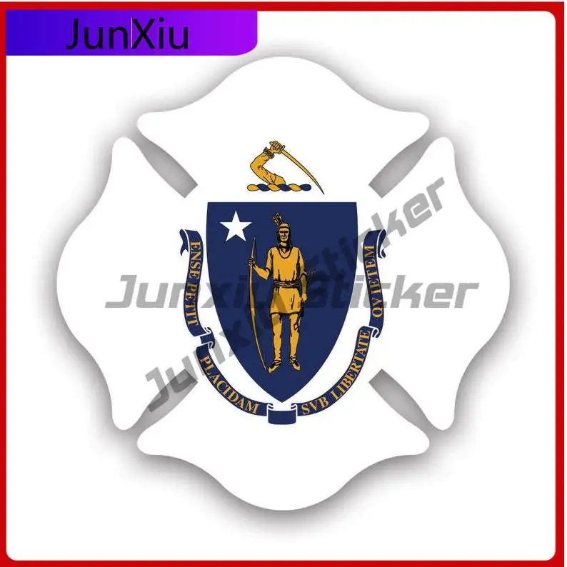 

Massachusetts State Maltese Cross Shaped Sticker Uv Protected Fighter Dept First Responder Symbol Of Protection Car Sticker