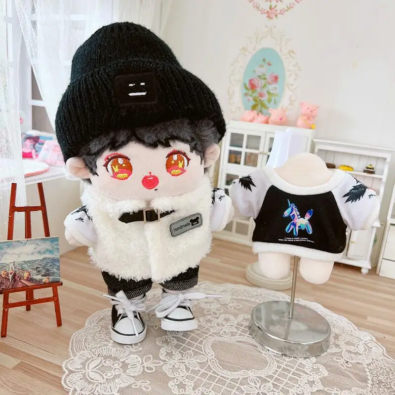 

4Pcs Cute Cool Boy Vest Hoodies Suit Plush Doll Kawaii Stuffed Fat Body No Attributes Doll for 20cm DIY Clothes Accessory Toys