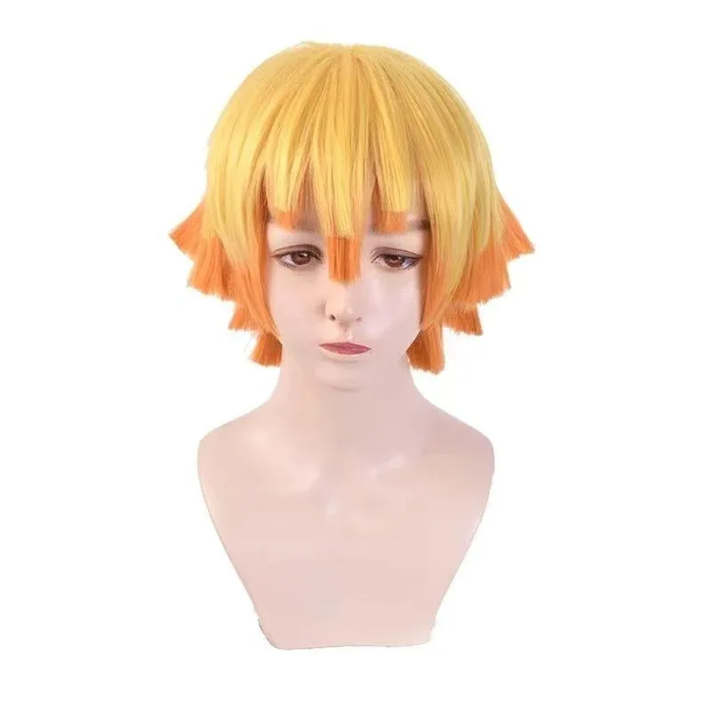 

CyDemon Slayer Agatsuma Zenitsu Cosplay Wig Synthetic Short Straight Wig Anime Coser Heat Resistant Fiber High Quality Wig Party