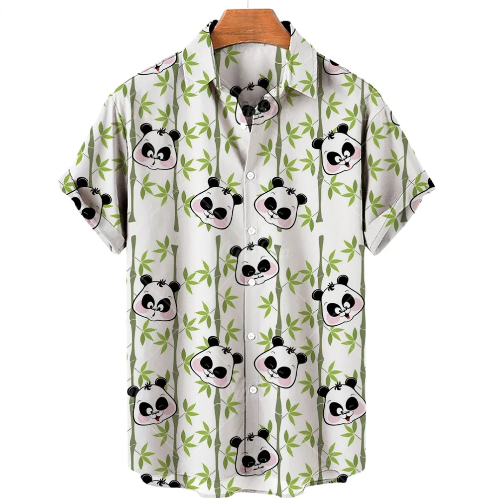 Cute Panda Print men\'s short-sleeved Shirt 2023 New Fashion And Comfortable men\'s Casual Tops Cute Panda open-neck Short Sleeves