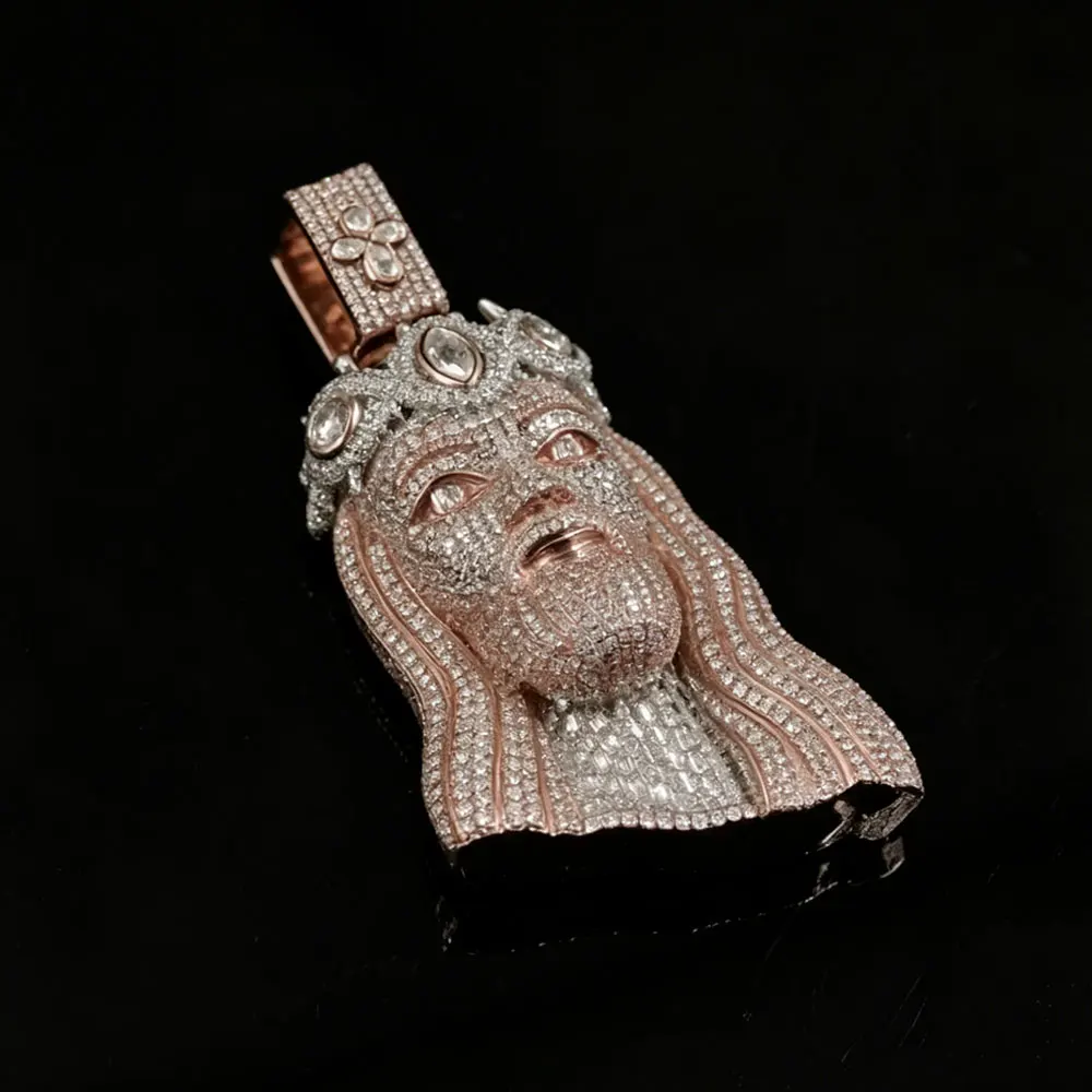 

Two-tone Retro Style Synthesis Zircon Jesus Necklace Iced-out Hip-hop Pendant, Men's Luxury Jewelry for festival Birthday Gift