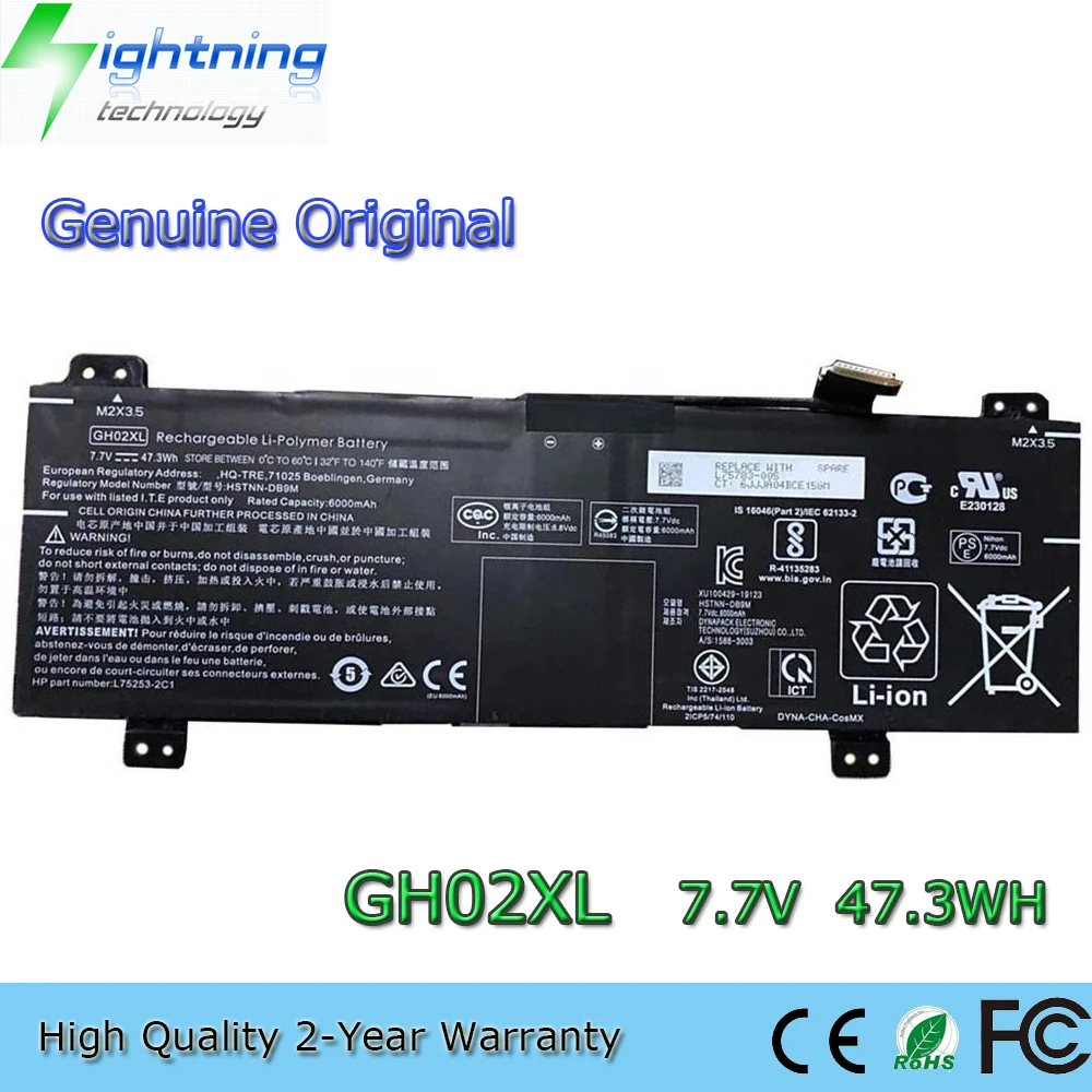 

Новый оригинальный аккумулятор для ноутбука GH02XL 7,7 В, 47,3 Втч для HP Chromebook 14 G6 14A-NA 14A-CA 11 G8 EE HSTNN-OB1Y