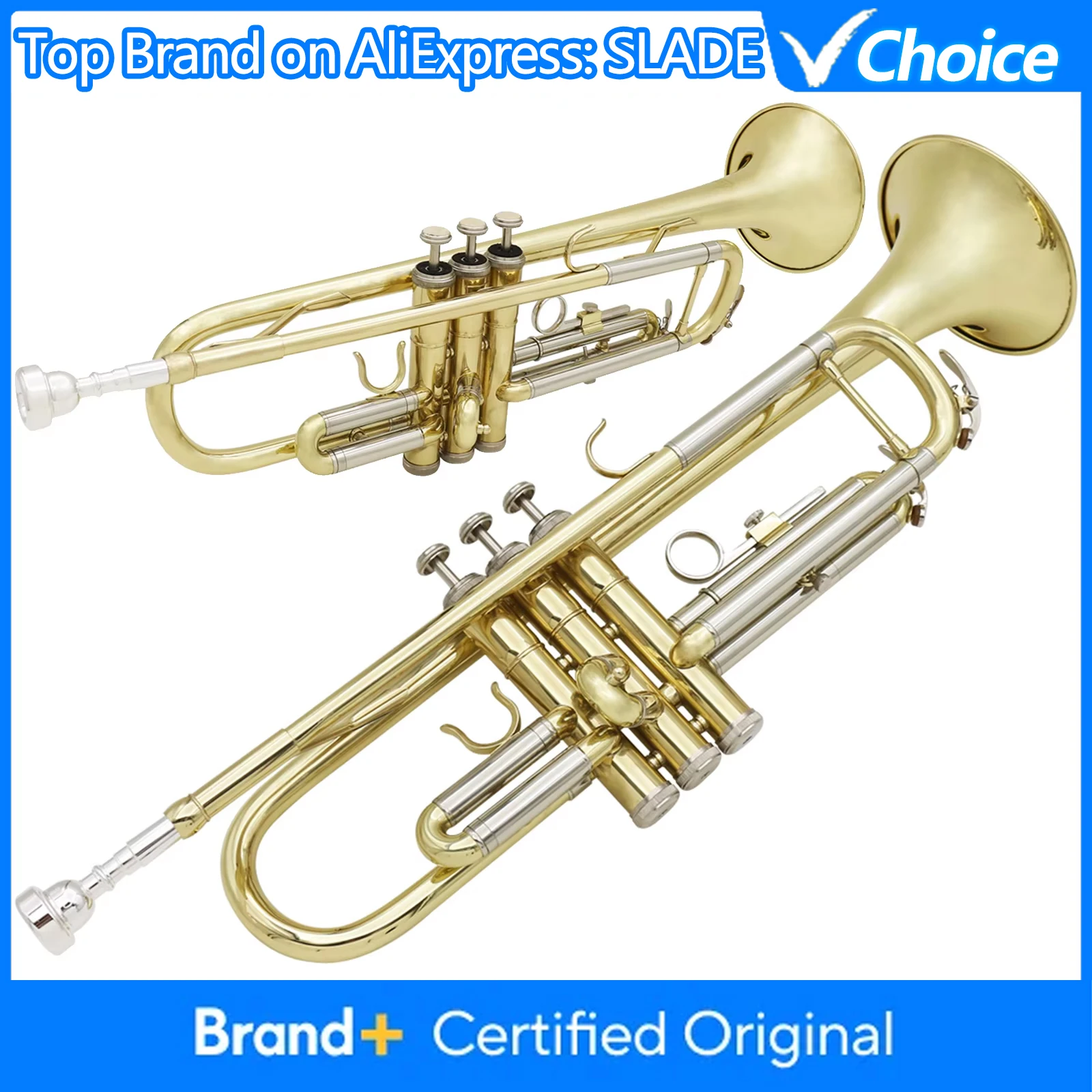 

SLADE Gold Plated Trumpet Bb B Flat Brass Material Professional Trumpet Quality Brass Musical Instrument With Case Accessories