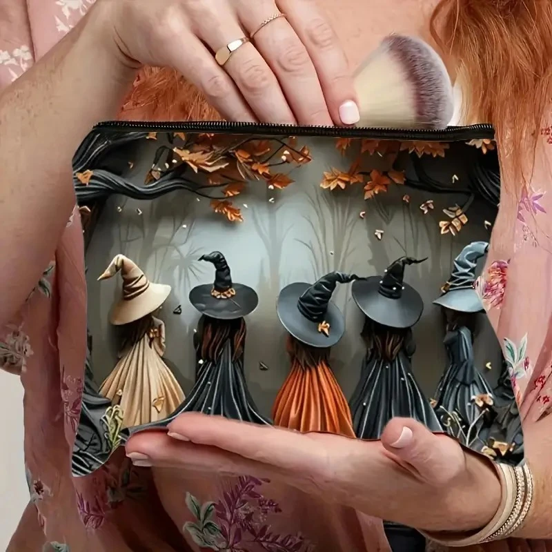 Witch-Themed Makeup Bag Dark Sun & Moon Cosmetic Bags With Zipper Closure Foldable Travel Toiletry Case Halloween Everyday Use