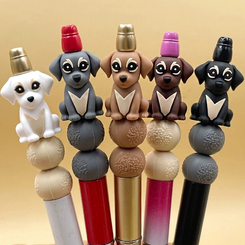 5Pcs Silicone Focal Theme 3D Puppy Dog Spacer Character Beads For Jewelry Making DIY Creative Special Beaded Pen Decors Keychain