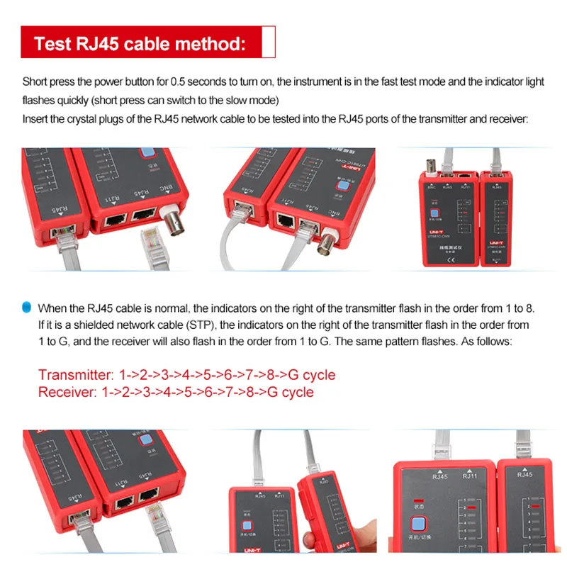 UNI-T UT681L Cable Tester Tracker LAN Auto Network LED Tester Ethernet Telephone BNC Repair Tool