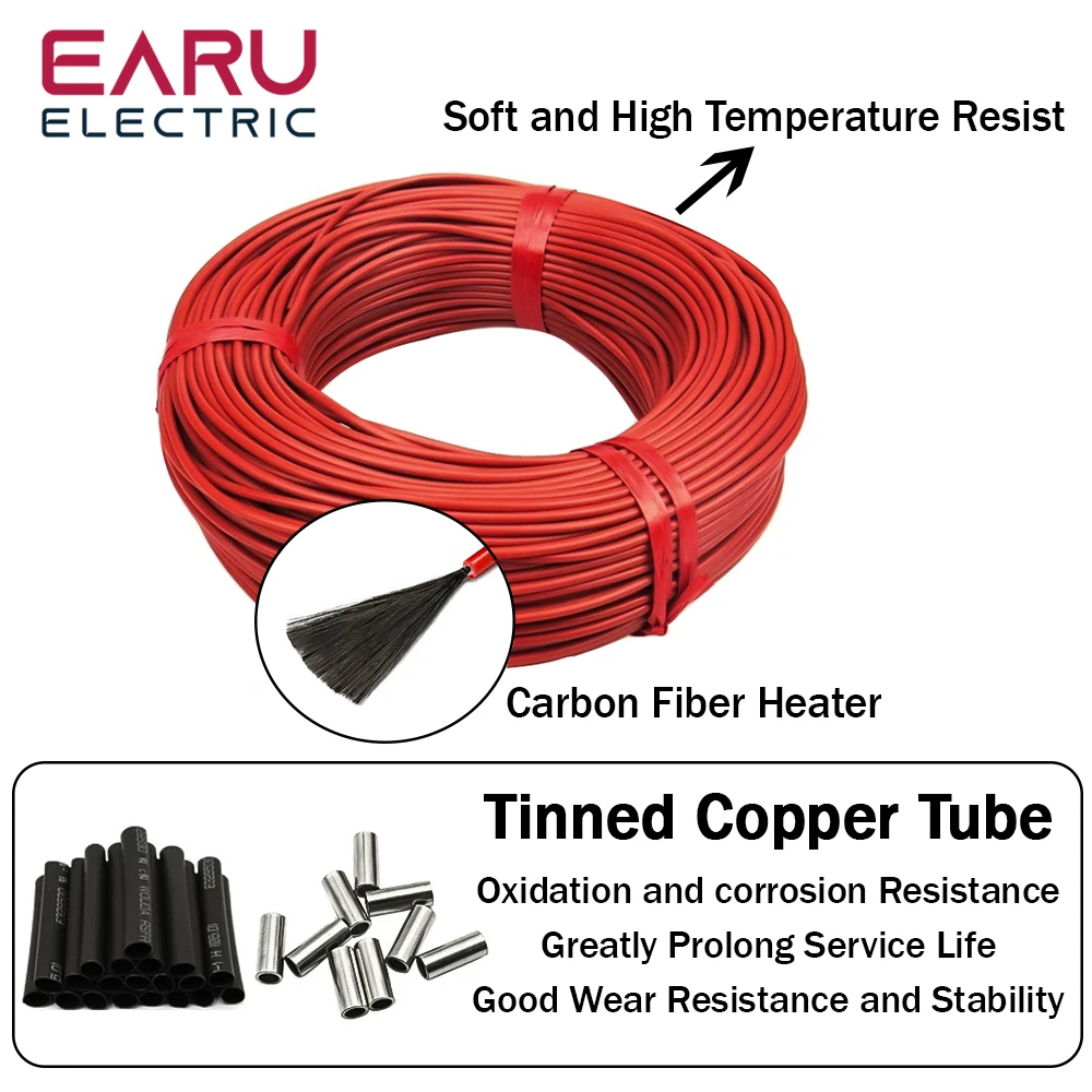 Cable de suelo cálido infrarrojo, bobina de alambre de calefacción de carbono eléctrico, 12K, 33ohm/m, 100mm, hilo de fibra de 3,0mm, engrosamiento