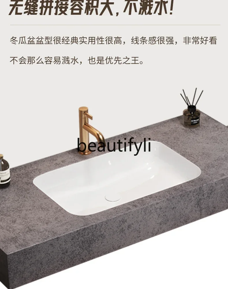 C Hotel wind bathroom cabinet combination rock slab seamless ceramic integrated basin table basin washbasin cabinet