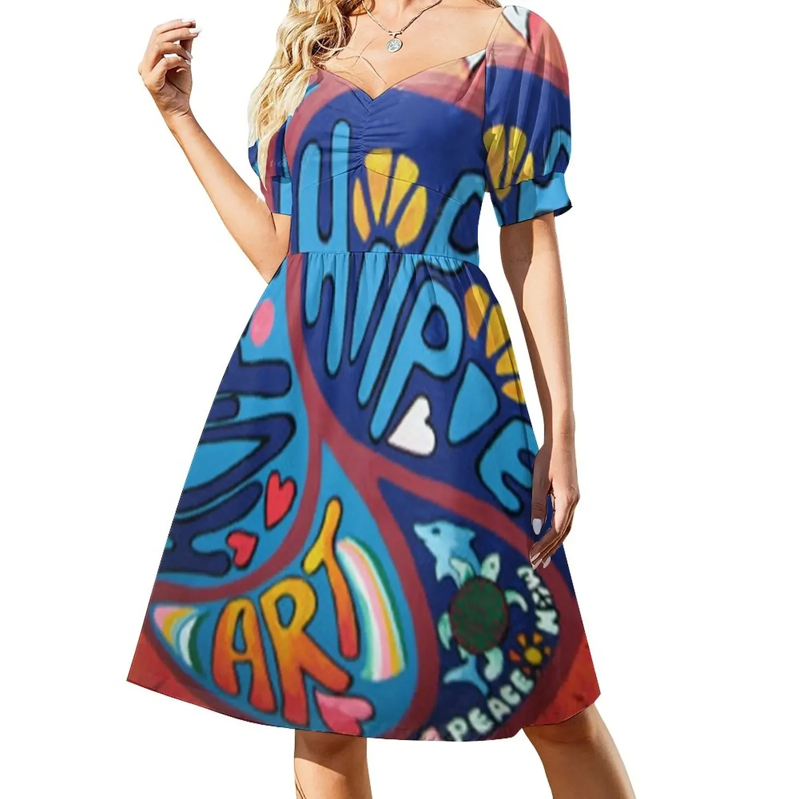 

Hippie Art Short-Sleeved Dress Evening gown Women's evening dress Summer skirt